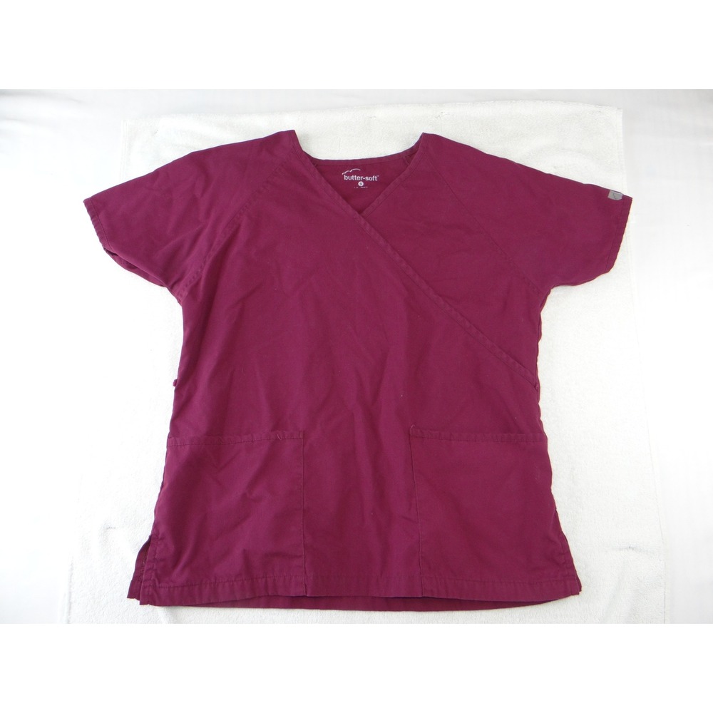 Butter-Soft‎ Womens Scrub Set Burgundy V-Neck Top Elastic Waist Pants Size Small - Picture 4 of 16